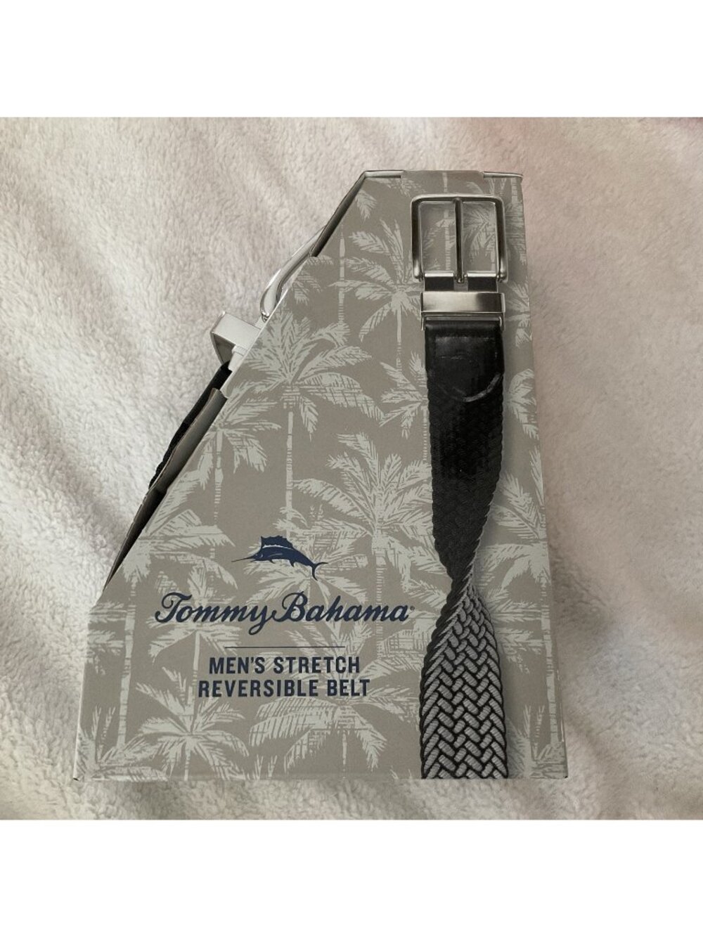 Tommy Bahama Men's Stretch Reversible Adjustable Braided Belt Black Grey L/XL